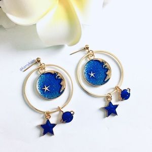 New! Blue Celestial Universe Drop Earrings